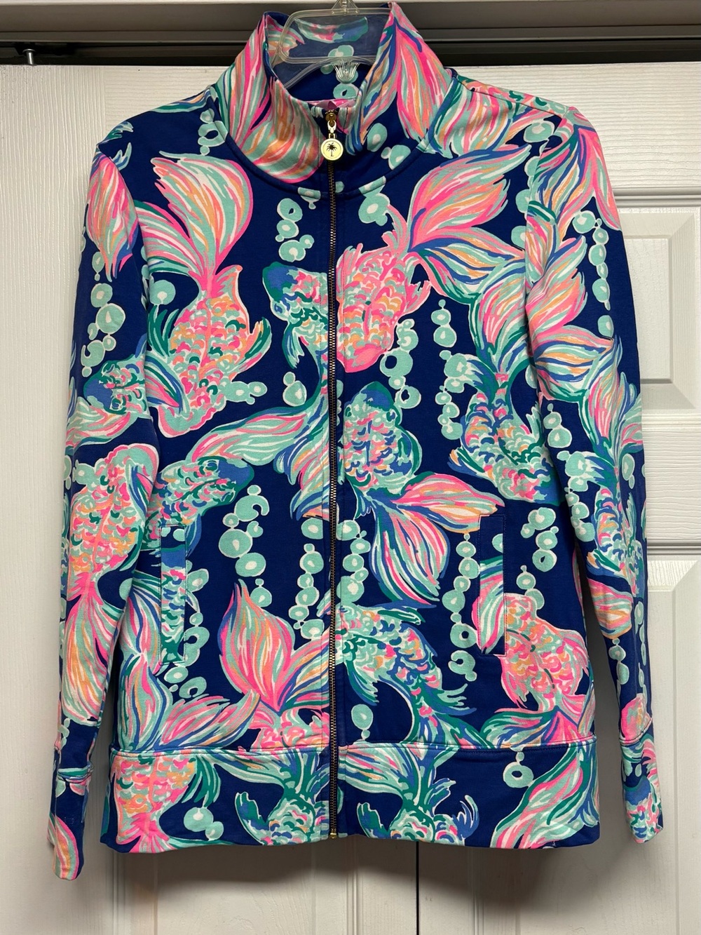 Navy Floral Zip-Up Jacket - Pink & Aqua Print